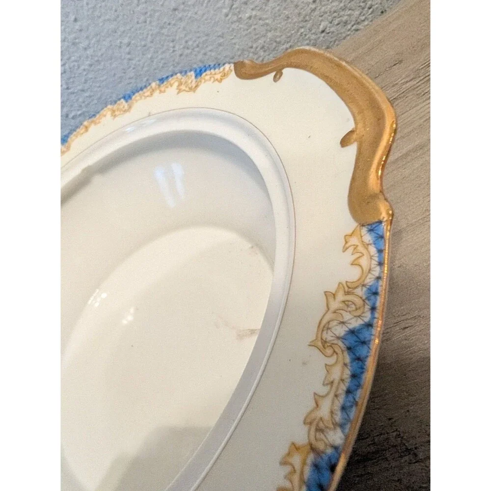 Vintage Chatham China Japan Floral Handled Serving Bowl 12.5 in Chipped